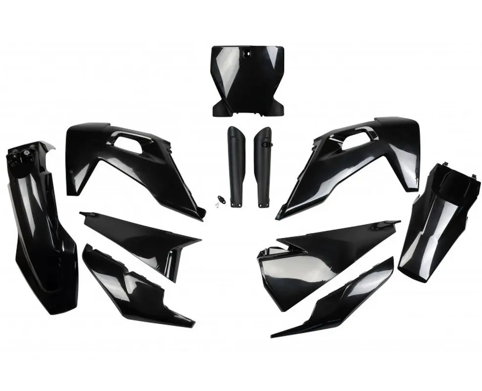 UFO kompletní sada plastů (FULL KIT) s kryty tlumičů HUSQVARNA TC 125/250 19-22, FC 250/350/450 19-22 barva černá (HU622E001) (UFO kompletní sada)