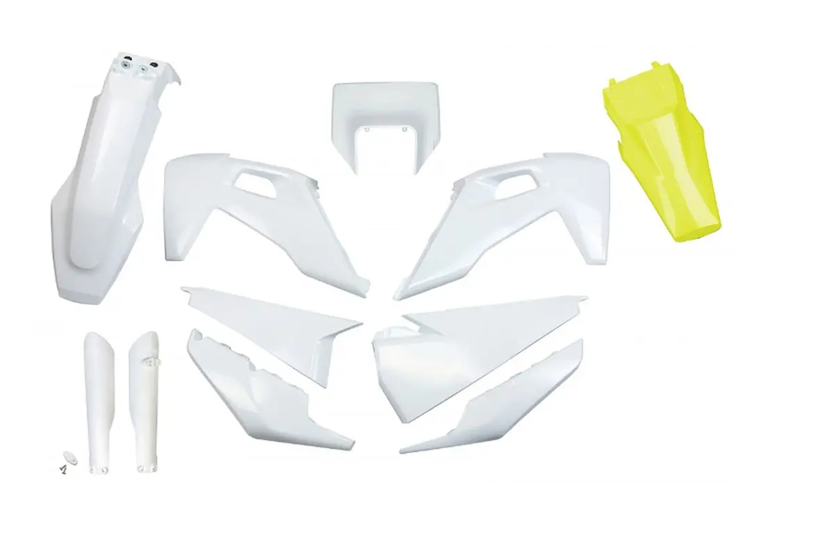 UFO kompletní sada plastů (FULL KIT) s kryty tlumičů HUSQVARNA TX / TE 125 / 150 / 250 / 300 20-22, FE 250 / 350 / 450 / 501 20-23 barva OEM bílá +