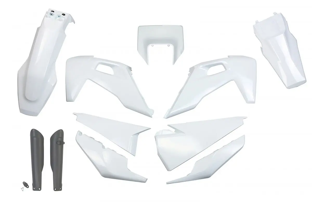 UFO kompletní sada plastů (FULL KIT) s kryty tlumičů HUSQVARNA TE 150 / 250 / 300 20-23, FE 250 / 350 / 450 / 501 20-23 s krytem světla barva OEM