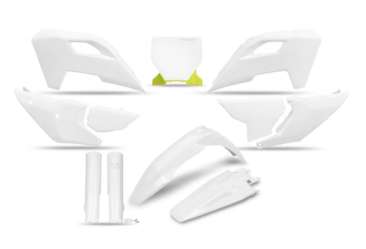 UFO kompletní sada plastů (FULL KIT) s kryty tlumičů HUSQVARNA TC 125 / 250 23-24, FC 250 / 350 / 450 23-24, FX 350 / 450 23-24, TX 300 24, barva bílá
