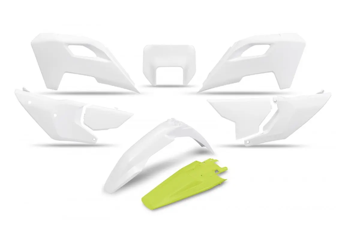 UFO kompletní sada plastů HUSQVARNA TE 150 / 250 / 300 24-25, FE 250 / 350 / 450 / 501 24-25, barva OEM bílá žlutá (UFO kompletní sada plastů)