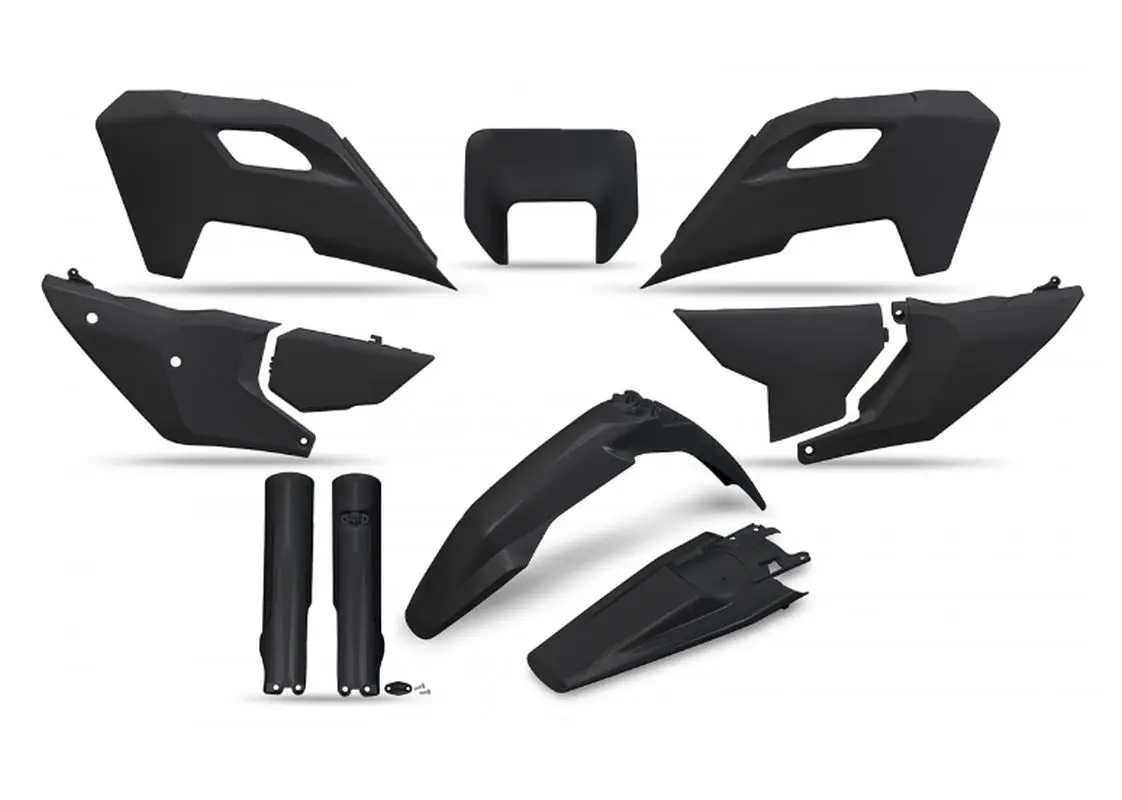 UFO kompletní sada plastů (FULL KIT) s kryty tlumičů HUSQVARNA TE 150 / 250 / 300 24-25, FE 250 / 350 / 450 / 501 24-25 barva černá (UFO kompletní)