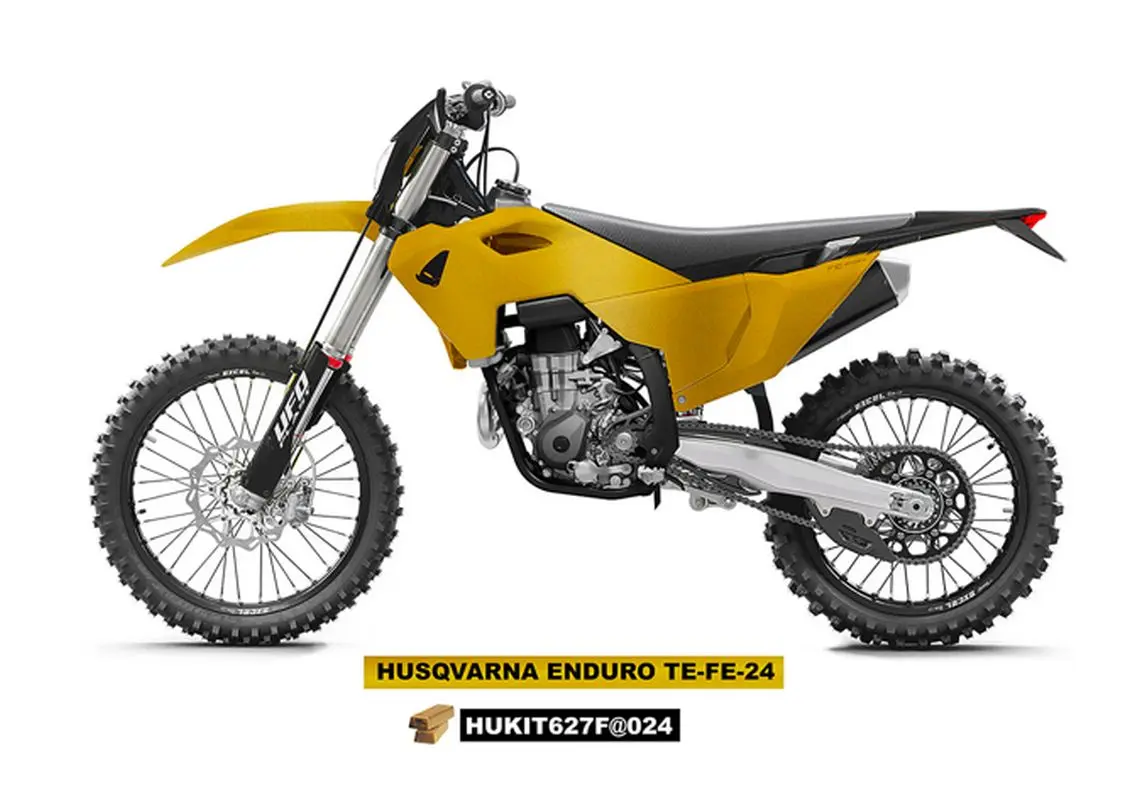 UFO kompletní sada plastů (FULL KIT) s kryty tlumičů HUSQVARNA TE 150 / 250 / 300 24-25, FE 250 / 350 / 450 / 501 24-25 barva zlatá - VÝPRODEJ (UFO)