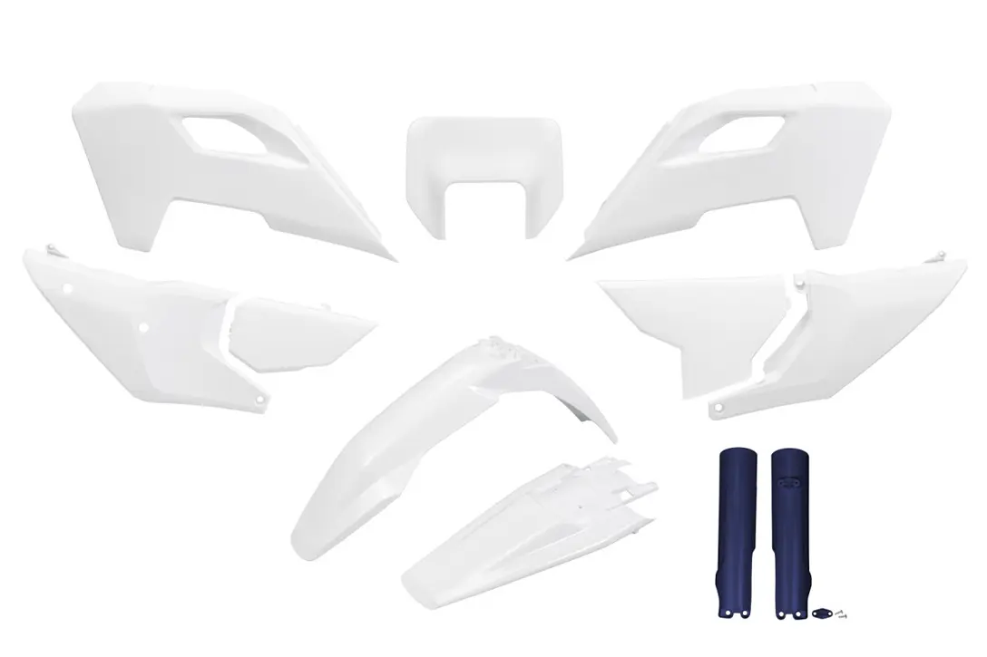 UFO kompletní sada plastů (FULL KIT) s kryty tlumičů HUSQVARNA TE 150 / 250 / 300 24-25, FE 250 / 350 / 450 / 501 24-25 barva OEM 25 bílá / modrá ( )