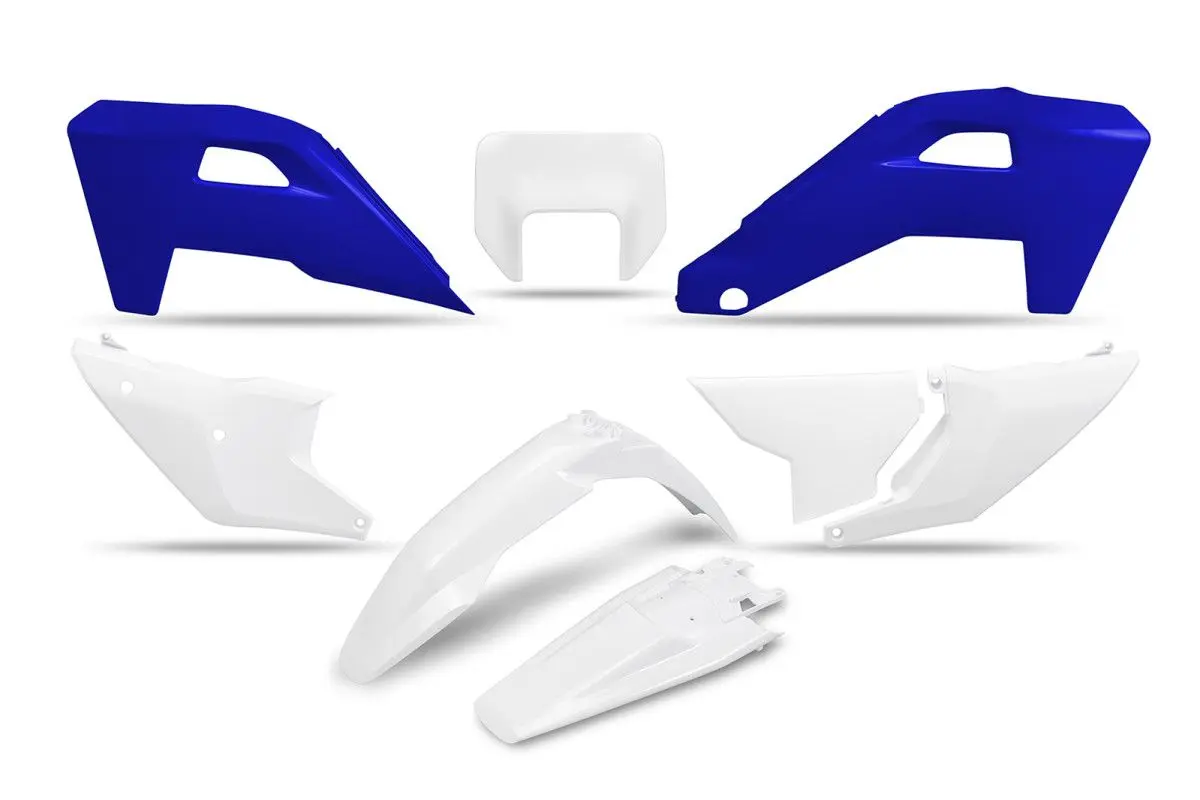 UFO kompletní sada plastů HUSQVARNA FE 250 / 350 / 450 / 501 25-26, TE 250 / 300 HERITAGE 25-26 barva bílá / modrá (UFO kompletní sada plastů)