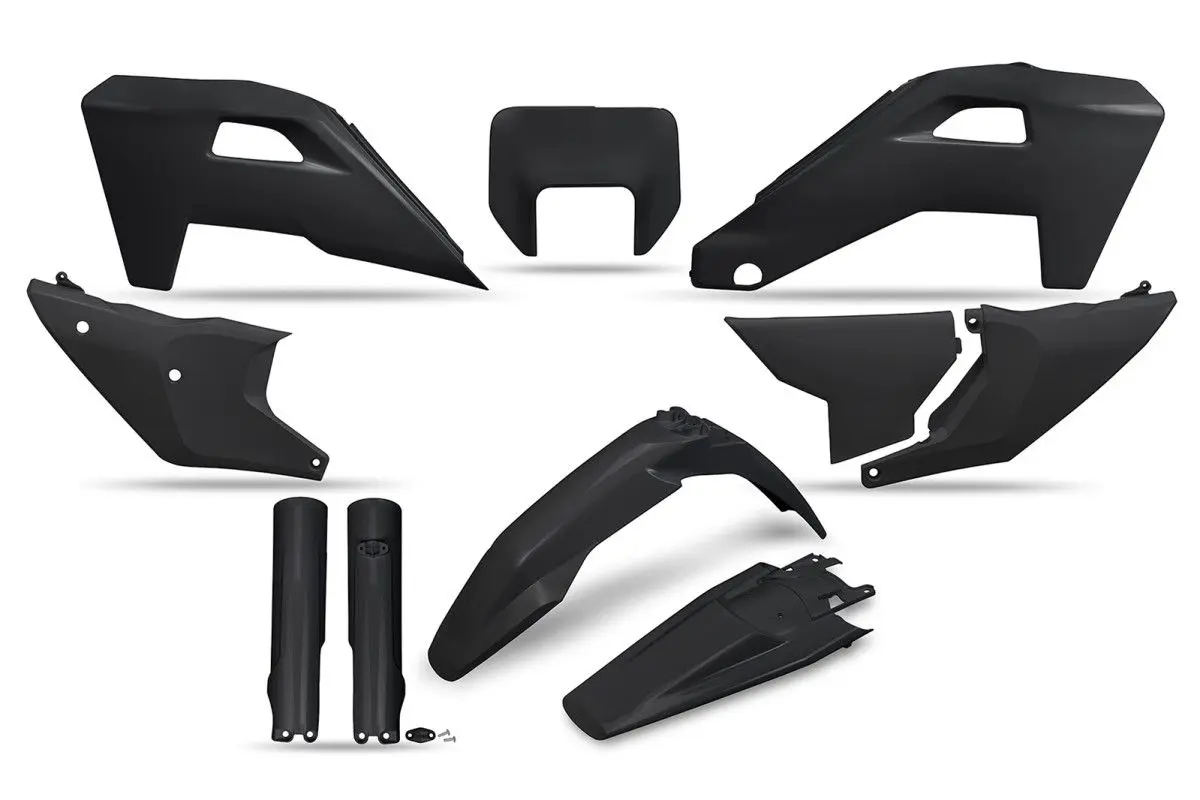 UFO kompletní sada plastů (FULL KIT) s kryty tlumičů HUSQVARNA FE 250 / 350 / 450 / 501 25-26, TE 250 / 300 HERITAGE 25-26 barva černá ( )