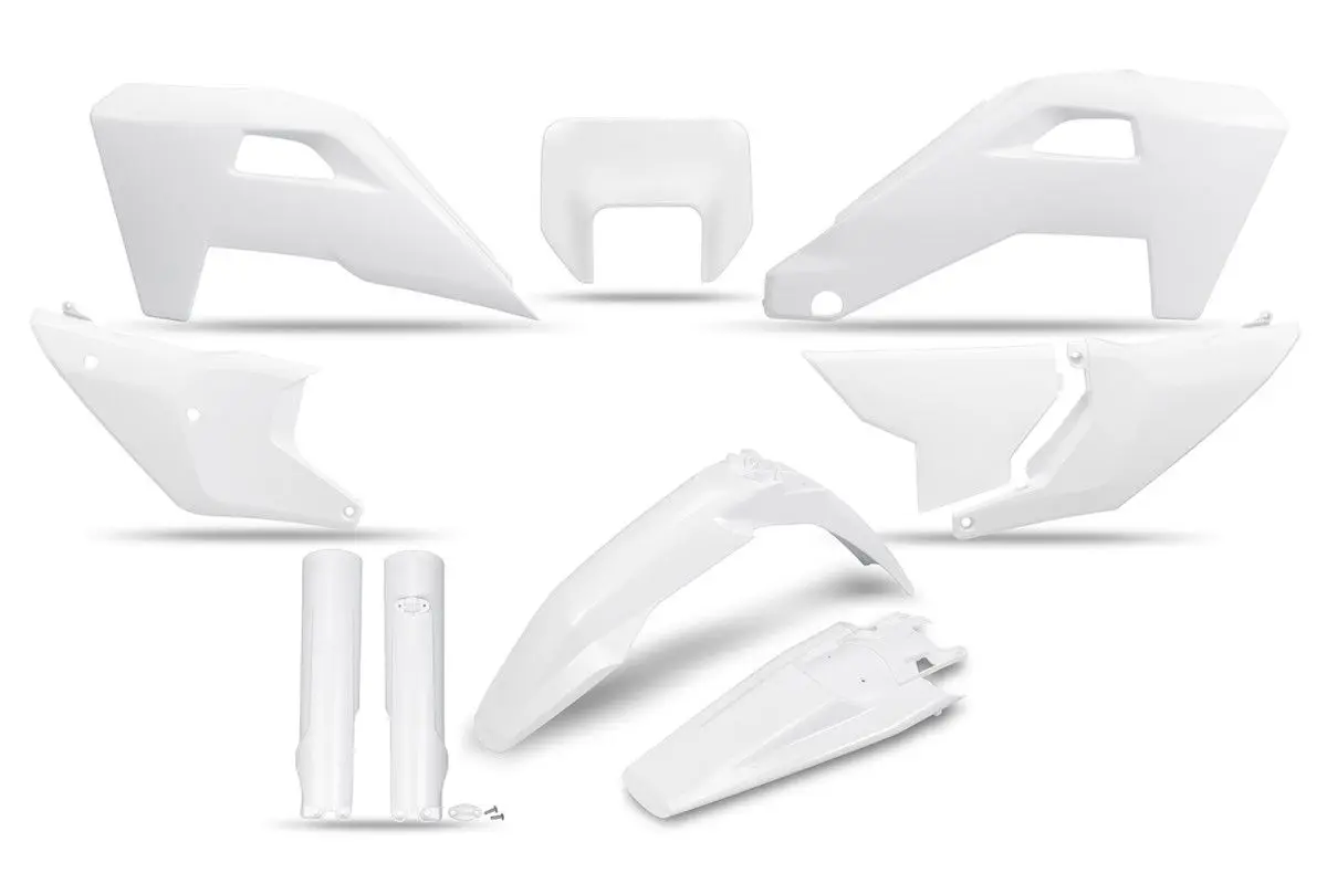 UFO kompletní sada plastů (FULL KIT) s kryty tlumičů HUSQVARNA FE 250 / 350 / 450 / 501 25-26, TE 250 / 300 HERITAGE 25-26 barva bílá ( )