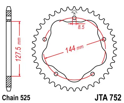 JT řetězové kolečko zadní 4320 42 hliníkové DUCATI 848/916/996/1000/1100 (POTŘEBNÝ ADAPTÉR JTA750B) (432042JTA) (ŘETĚZ 525) barva černá ( )