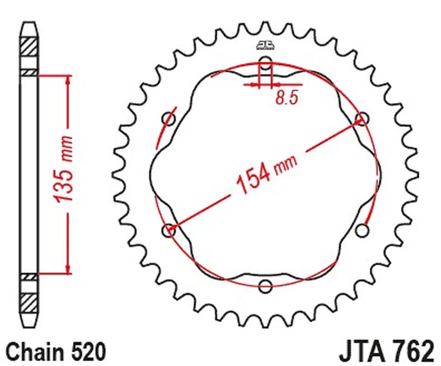 JT zadní hliníkové řetězové kolečko 4574 46 DUCATI 939 SUPER SPORT '17-'20, 950 SUPER SPORT '21-'23, 955 PANIGALE V2 / BAYLISS '20-'24 (NUTNÝ ADAPTÉR