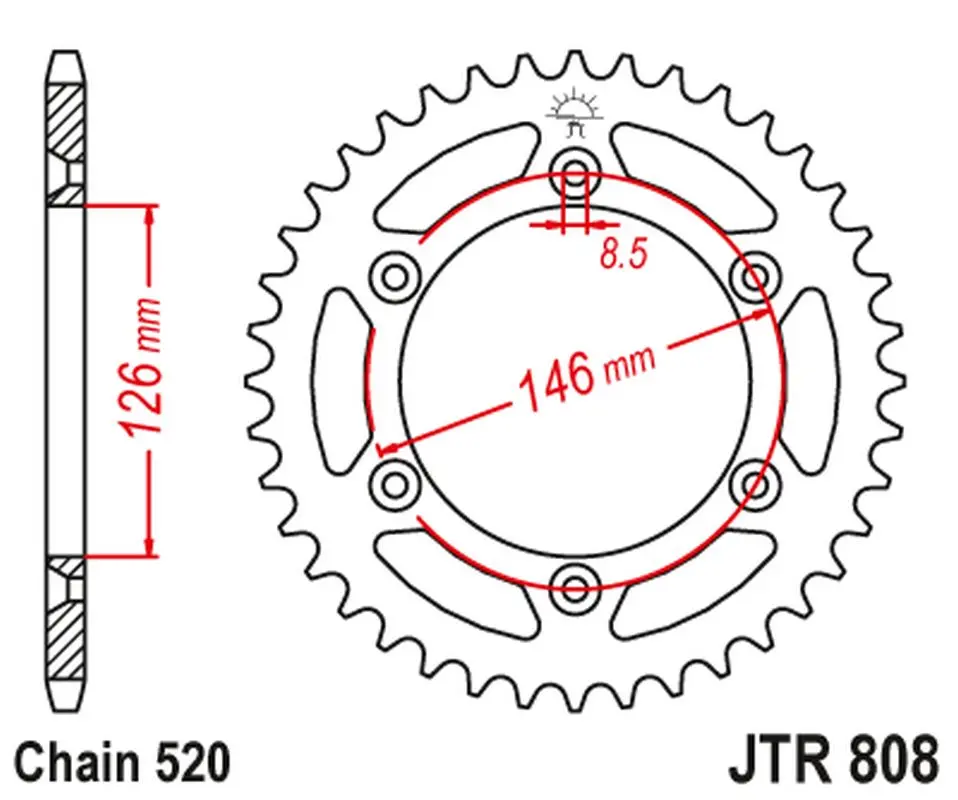 JT řetězové kolečko zadní 808 47 hliníkové RACElité SUZUKI RM/RMZ DR/DRZ (80847JTA) (řetěz 520) barva černá (JT řetězové kolečko zadní 808 47)