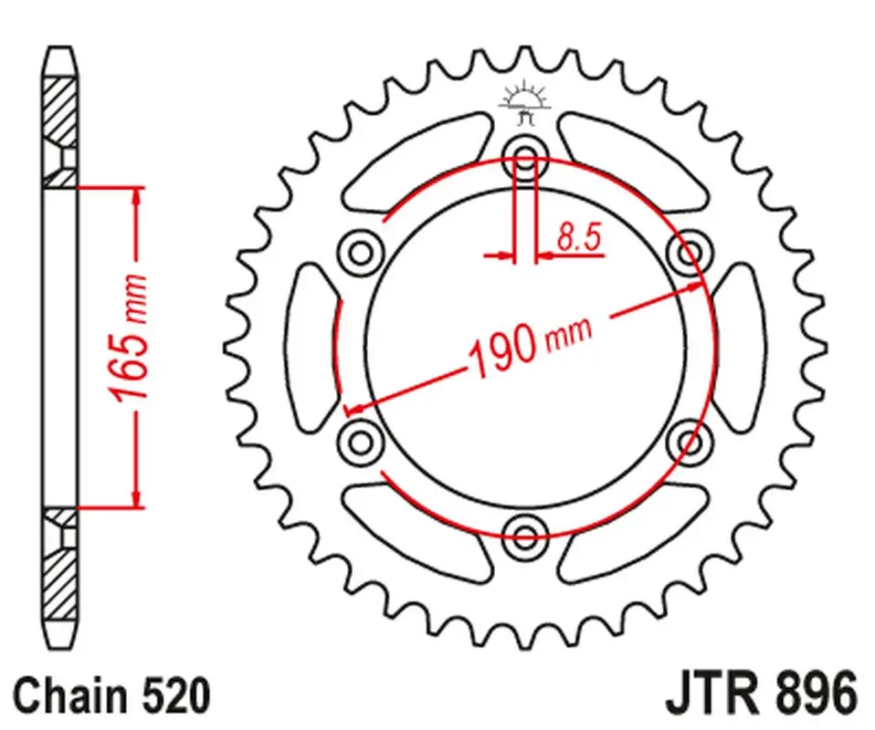 JT řetězové kolečko zadní 896 50 hliníkové RACElité KTM 125MX, 250MX, 500MX 350 ENDURO (88-89) (89650JT) (řetěz 520) barva černá (JT řetězové kolečko)