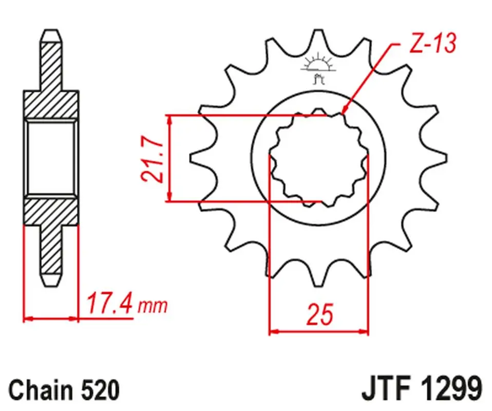JT řetězové kolo přední HONDA CB 250 '96-07' VT/VTR 250 '98-17' ( )