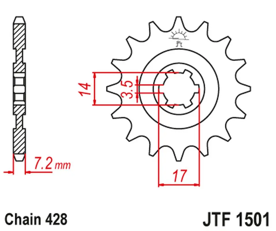 JT řetězové kolečko přední 2054 14 KAWASAKI KLT/KLF 110 '84-88', KLX 140 '08-20' (205414JT) ( )