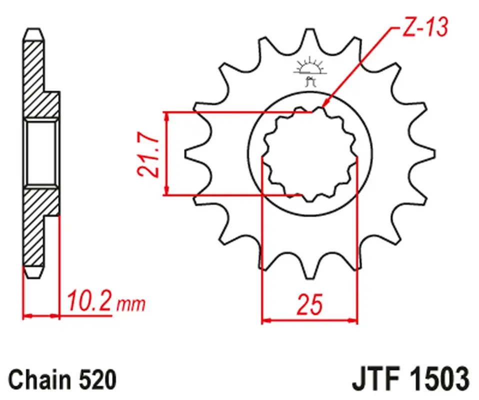 JT řetězové kolečko přední 2061 13 KAWASAKI KSF 250 '87-'04, KEF 300 '95-'03 (206113JT) (JT řetězové kolečko přední 2061 13 KAWASAKI KSF 250 '87-'04,)