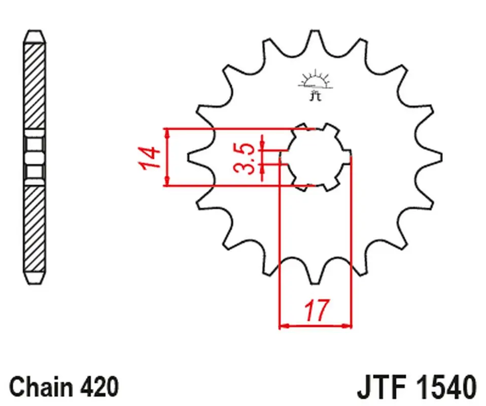 JT přední řetězové kolo 504 14 KAWASAKI Z125 PRO (BR125) '17-'18 (50414JT) (řetěz 420) (JT přední řetězové kolo 504 14 KAWASAKI Z125 PRO (BR125))