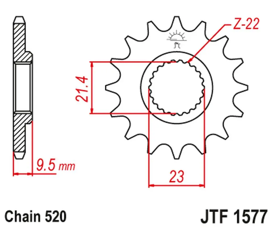 JT řetězové kolečko přední YAMAHA XT 600 '99-03' TT 600 '04, (tloušťka 9.5MM) (JT řetězové kolečko přední YAMAHA XT 600 '99-03' TT 600 '04, (tloušťka)