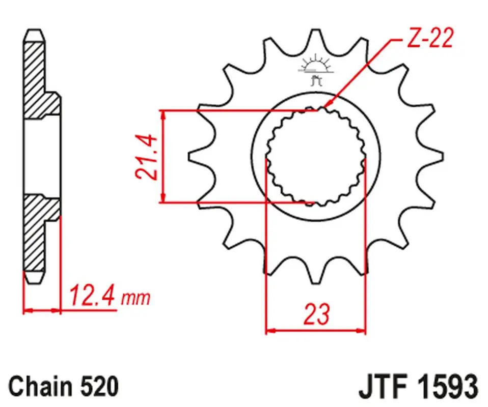 JT řetězové kolečko přední 2054 14 YAMAHA YFM 250 RAPTOR '08-13' (205414JT) (řetěz 520) (JT řetězové kolečko přední 2054 14 YAMAHA YFM 250 RAPTOR)