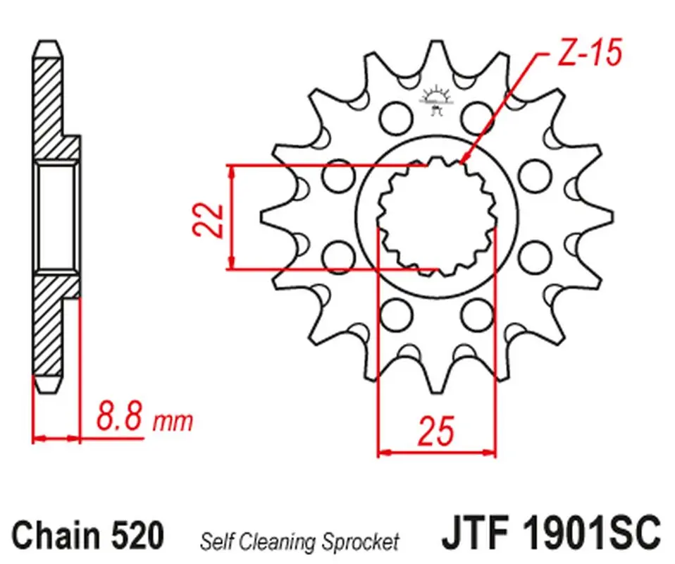 JT řetězové kolečko přední 1248 16 KTM SX/EXC '91-'25 samočistící (124816JT) (řetěz 520) (JT řetězové kolečko přední 1248 16 KTM SX/EXC '91-'25)
