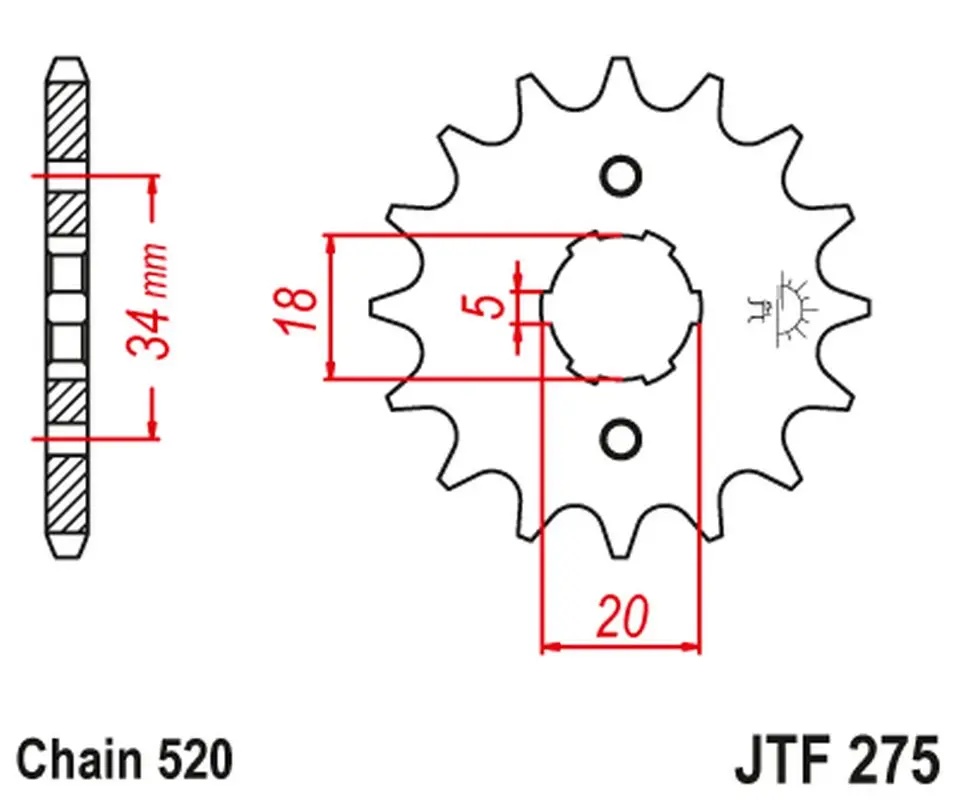 JT řetězové kolečko přední 275 15 HONDA CB 175 '74-76', XL 175 '77', CB 200 T '74-79' (27515JT) (řetěz 520) ( )