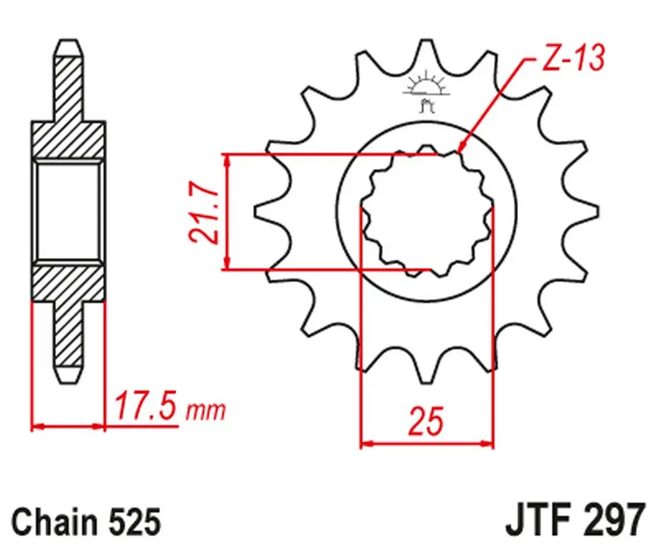 JT řetězové kolo přední 2041 16 HONDA CB 500 '94-'03, CBF 500 '04-'08 (204116JT) (řetěz 525) (+1) (JT řetězové kolo přední 2041 16 HONDA CB 500)