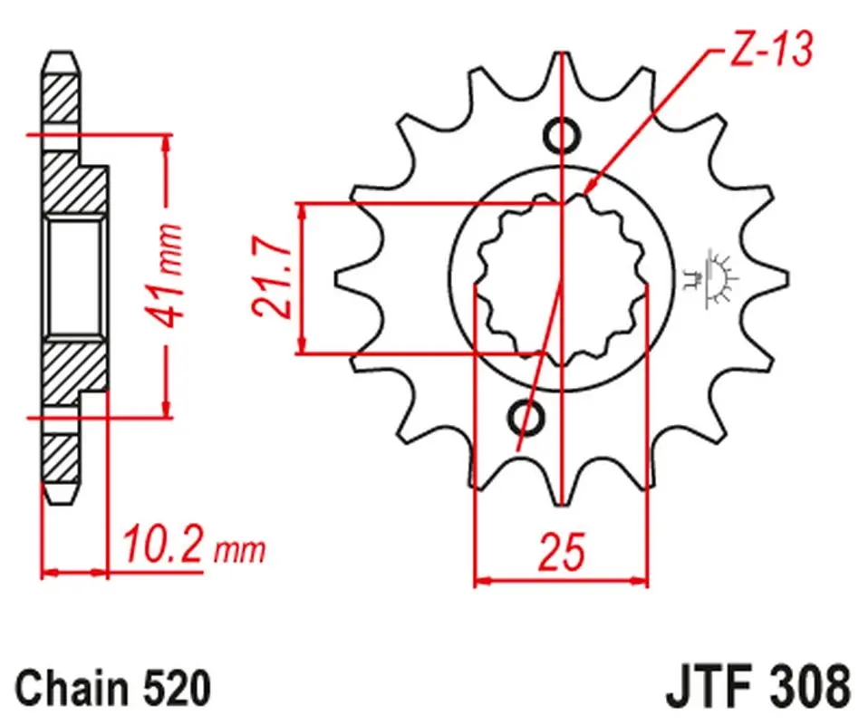 JT řetězové kolo přední 345 16 HONDA NX 650, FX 650, YAMAHA XT 660, FMX (34516JT) (řetěz 520) (+1) (JT řetězové kolo přední 345 16 HONDA NX 650, FX)
