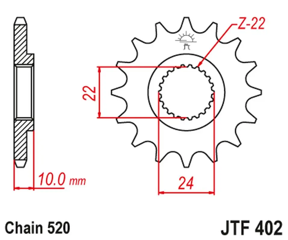 JT řetězové kolo přední 402 16 s gumou BMW F 650 '94-'15, APRILIA PEGASO 650 '98-'04 (40216JTRB) (řetěz 520) (JT řetězové kolo přední 402 16 s gumou)