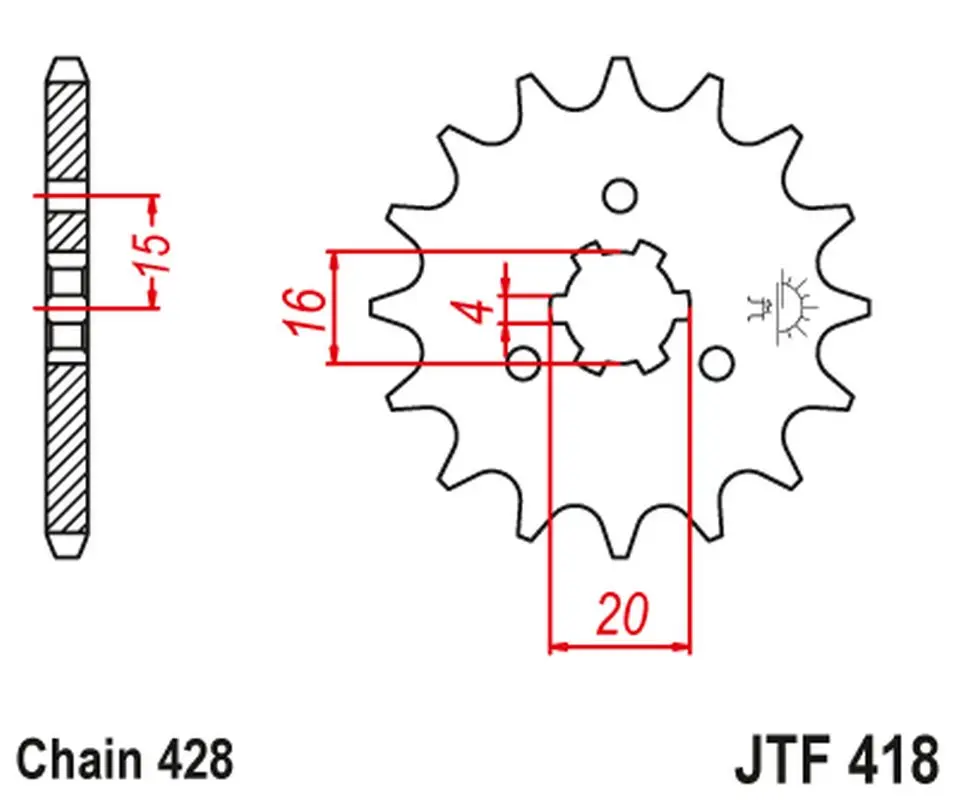 JT řetězové kolo přední 416 13 KAWASAKI KX 125 '77-79', KC/KE/KH/KS/KE/KM 90/100/125/175 '77-98' (41613JT) (řetěz 428) (JT řetězové kolo přední 416)