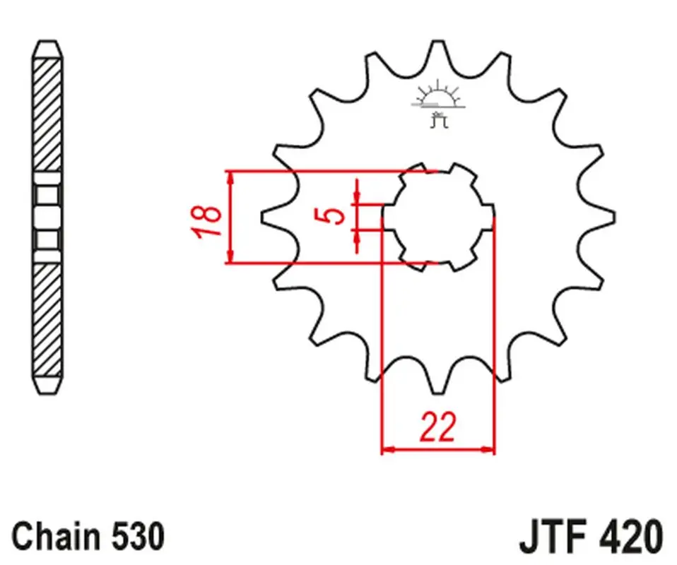 JT řetězové kolo přední 420 15 SUZUKI GT 500 '75-78', T500 '68-75' (42015JT) (řetěz 530) (JT řetězové kolo přední 420 15 SUZUKI GT 500 '75-78', T500)
