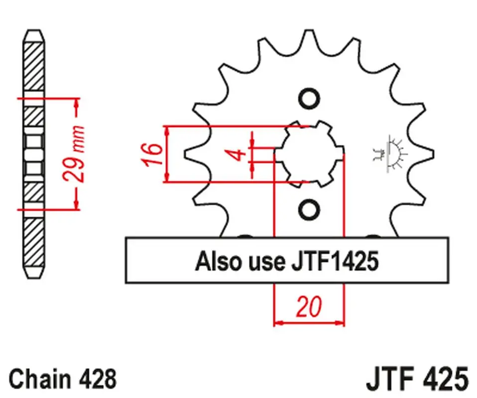 JT řetězové kolo přední 425 17 SUZUKI TS 125R '90-'96, RV 125 '07-'15 (42517JT) (řetěz 428) (JT řetězové kolo přední 425 17 SUZUKI TS 125R '90-'96,)