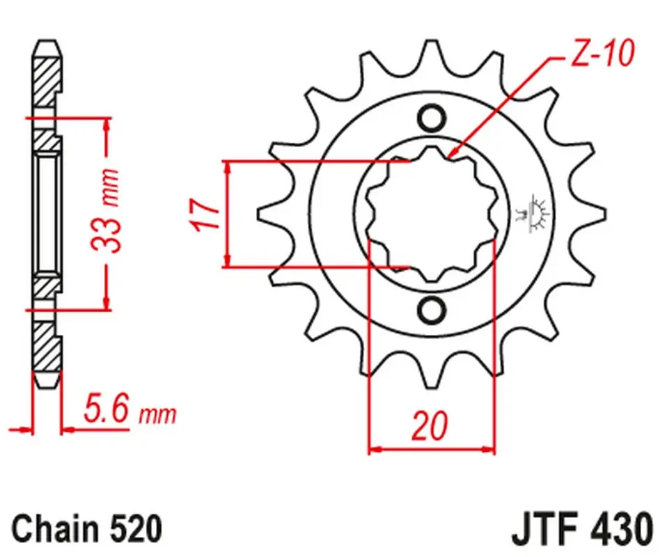 JT řetězové kolečko přední 430 12 KAWASAKI KXF 250 '04-'05, SUZUKI RMZ 250 '04-'05 (43012JT) (JT řetězové kolečko přední 430 12 KAWASAKI KXF 250)