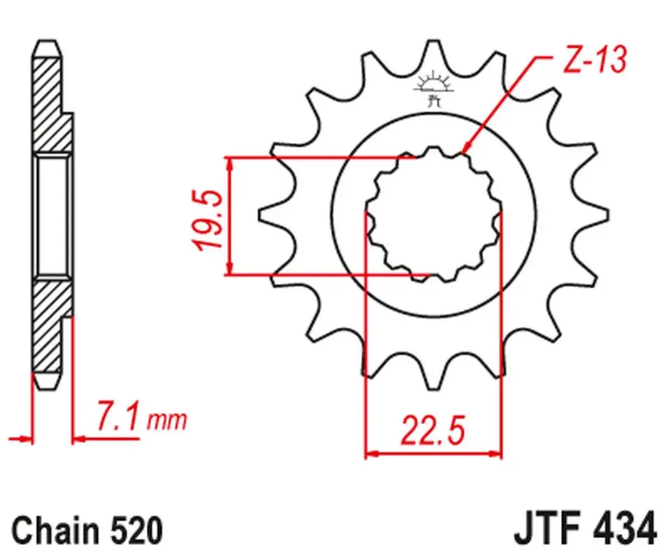 JT řetězové kolečko přední 434 13 SUZUKI DR 250 '82-'87, GZ 250, GN 250 (43413JT) ( )