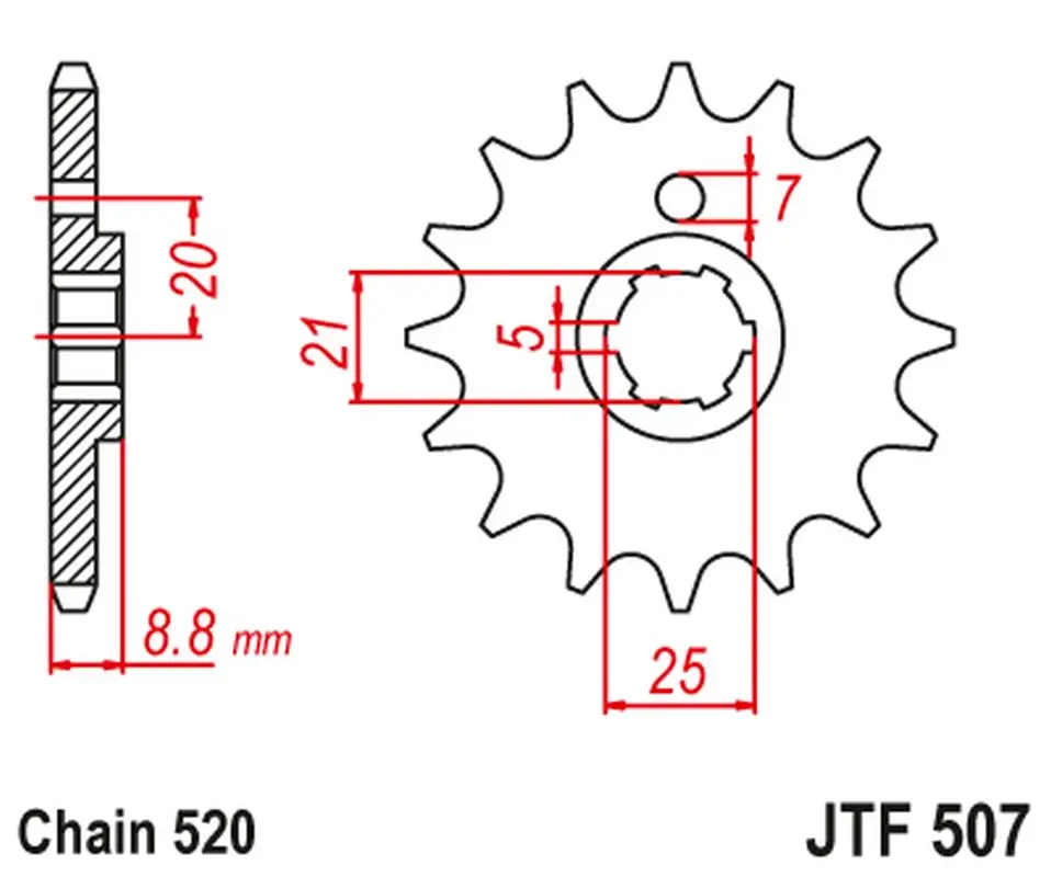 JT řetězové kolečko přední 507 14 KAWASAKI KX 250 '79-86' KX 500 '83-86' KLT200/250 '80-85' HUSQVARNA CR/WR 250/360 '90-98' (50714JT) (JT řetězové)