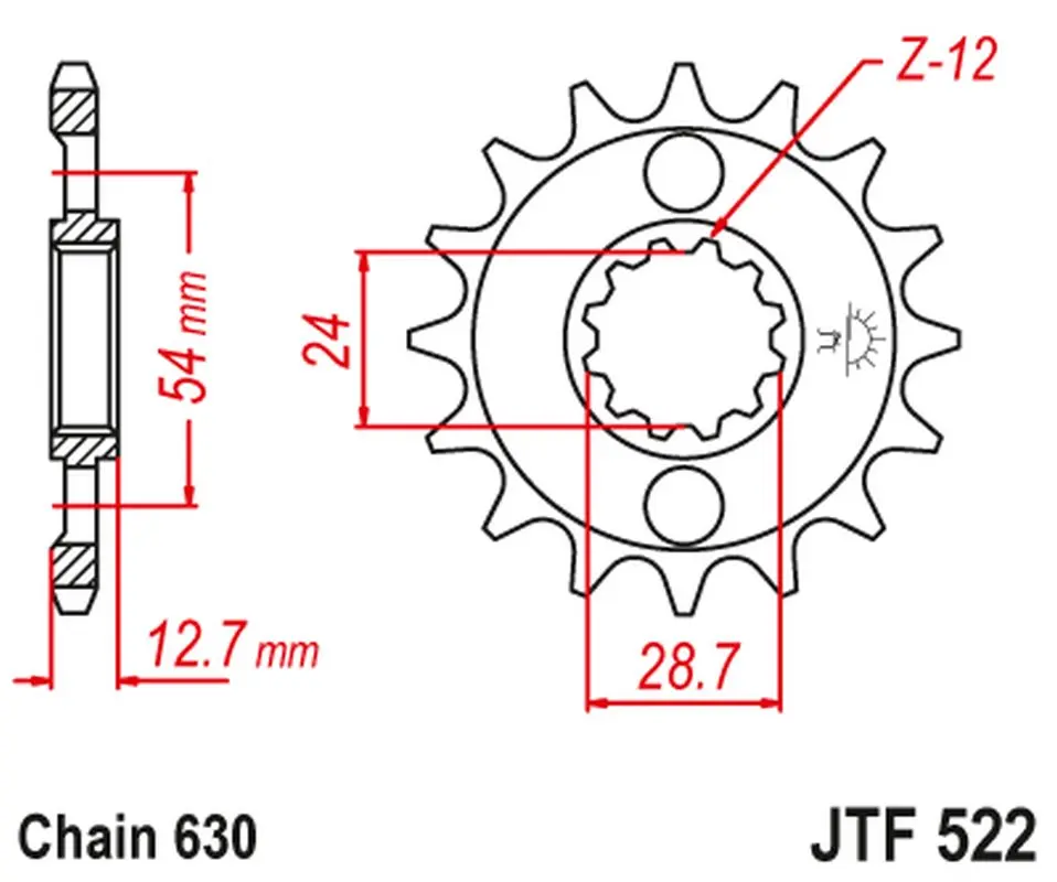 JT řetězové kolečko přední 522 16 KAWASAKI Z 1000 '81-83', GPZ 1100 '81-82' Z 1100 '84-86' (52216JT) (JT řetězové kolečko přední 522 16 KAWASAKI Z)