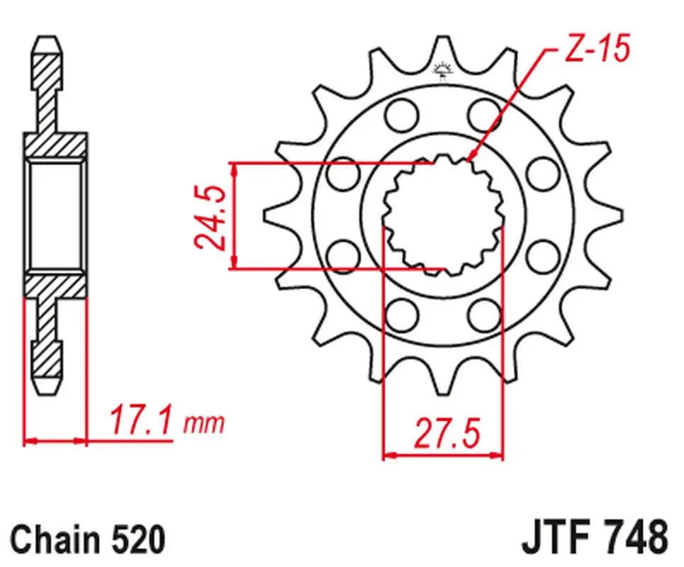 JT řetězové kolo přední 2250 15 s gumou DUCATI 899 PANIGALE 14-15, 959 PANIGALE 16-19, (1199 PANIGALE 12-17 konverze na řetěz 520) (225015JT) ( )