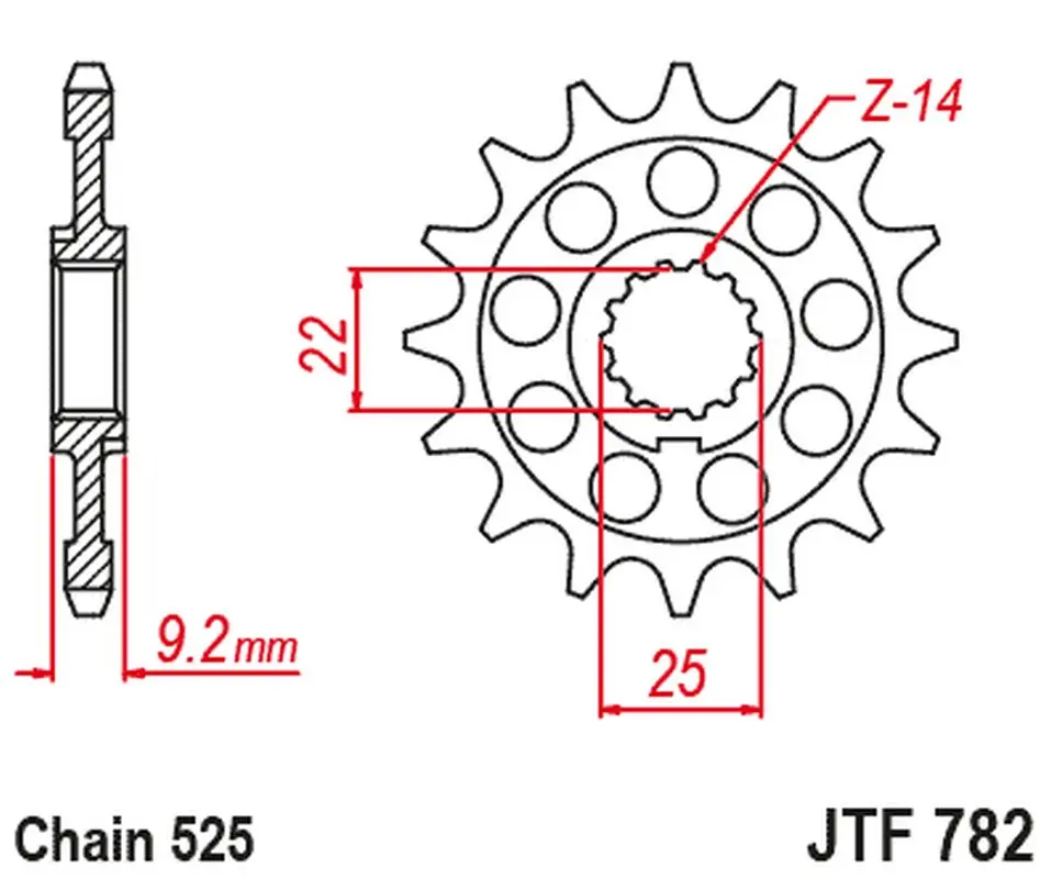 Esjot závodní přední ozubené kolečko 16Z typ řetězu 525 jemné ozubení vnitřní rozteč 22/25 BENELLI 752 750 S  ABS 18-25, LEONCINO 800  ABS 22-25,