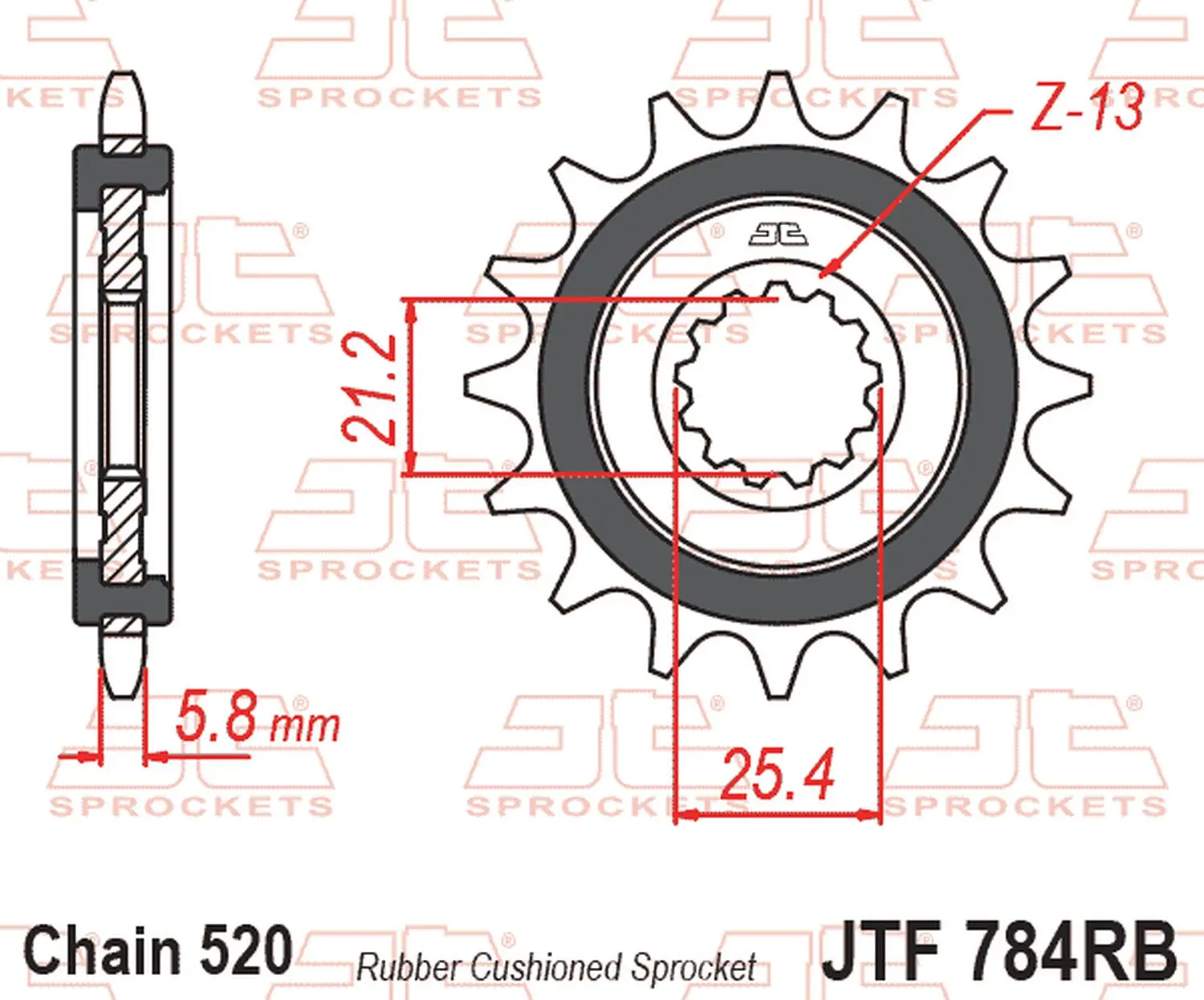 JT pastorek přední s gumou CF MOTO NK 650 '16-'24, CL-X 700 '21-'25, BENELLI TRK 702 / X EURO 5 '23-'24 (řetěz 520) (JT pastorek přední s gumou CF)