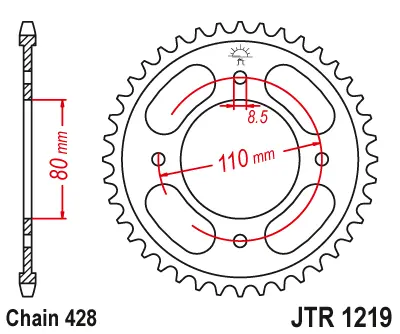 Esjot rozeta 41Z pro řetěz 428 vnitřní průměr 080 rozteč děr 110 HONDA CB 125 F (CBF125MER) CBS 24-25, CB 125 F (CBF125MM) CBS 21-23, CBF 125 M 09-16