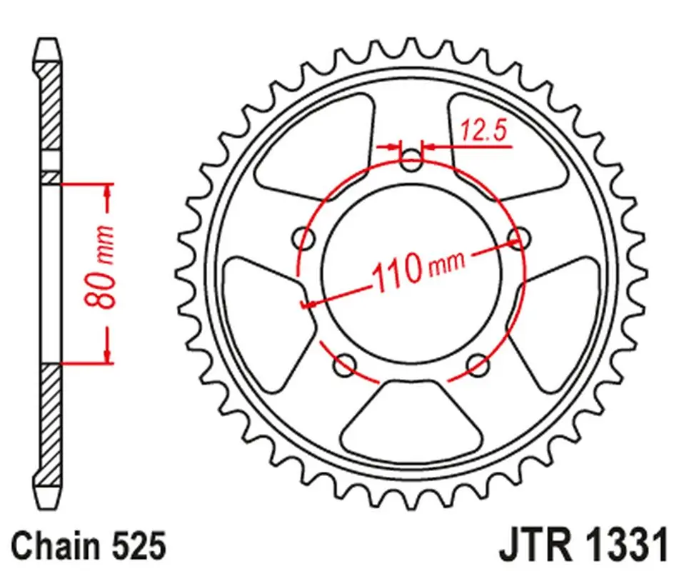 JT zadní řetězové kolo 4750 42 HONDA CRF 1000/1100 L AFRICA TWIN/ADVENTURE SPORT 16-23 (475042JTZBK) (řetěz 525) barva černá (JT zadní řetězové kolo)