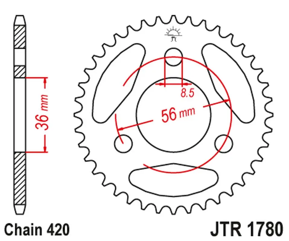 JT rozeta zadní KAWASAKI KDX 50 03-06, SUZUKI JR 50 85-06 (JT rozeta zadní KAWASAKI KDX 50 03-06, SUZUKI JR 50 85-06)