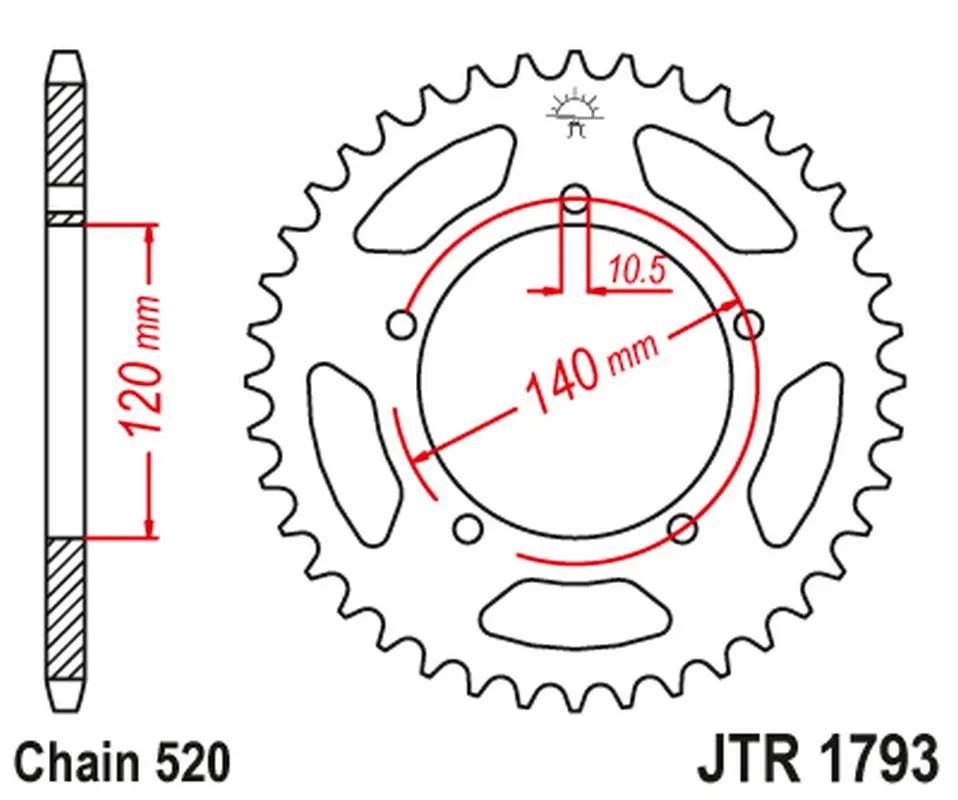 JT zadní řetězové kolečko 4397 42 TRIUMPH 865 BONEVILLE/THRUXTON '15-'16, SCRAMBLER '16-'17 (439742JT) (řetěz 520) (JT zadní řetězové kolečko 4397 42)