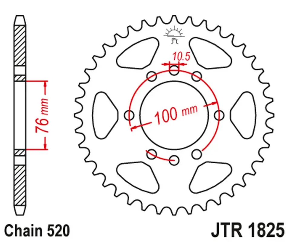 JT zadní řetězové kolečko 823 42 SUZUKI VL 250 INTRUDER LC '00-04'; LT 250/300 '86-89'; GN 400 '80-82'; LT 500 '88-92',DR 500 '81-83', DR 750 '88'