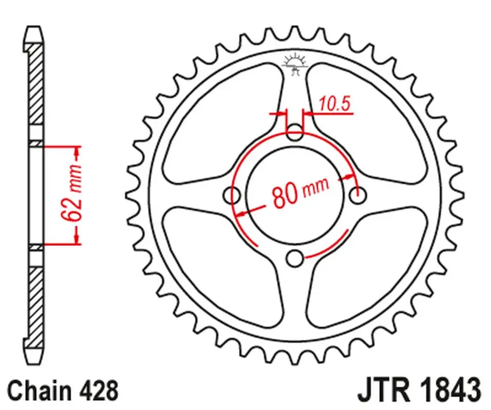 JT zadní řetězové kolečko 843 49 YAMAHA TT-R 125 '02-21' (84349JT) (řetěz 428) (JT zadní řetězové kolečko 843 49 YAMAHA TT-R 125 '02-21' (84349JT))