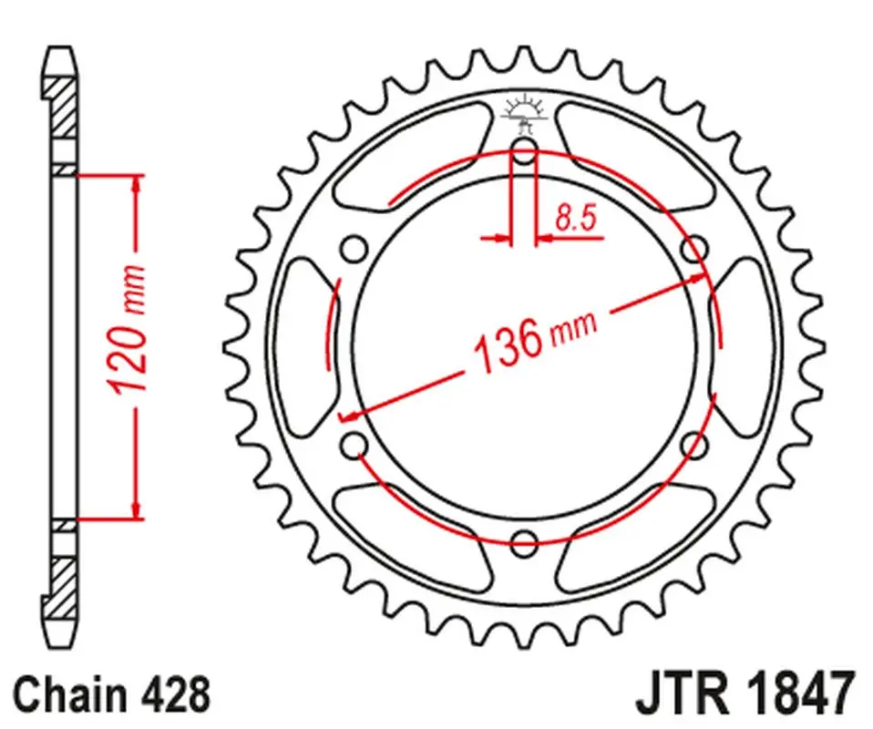 JT zadní řetězové kolečko 4324 55 YAMAHA TDR 125 '93-'99 (432455JT) (řetěz 428) ( )