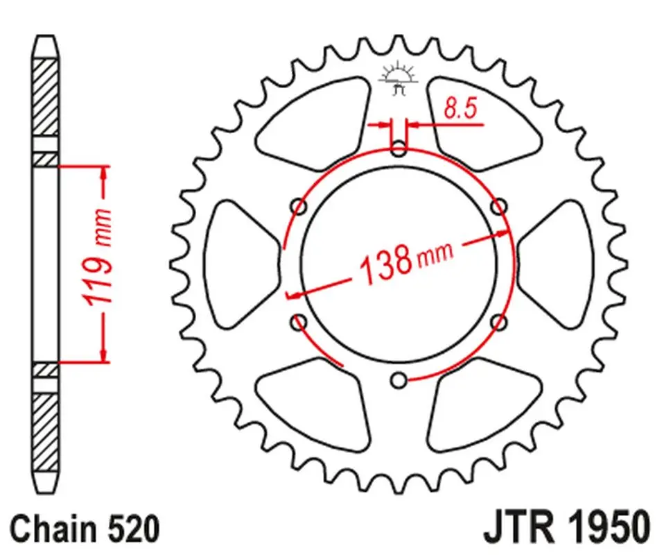 JT zadní řetězové kolečko 213 48 HUSABERG FC/FE/MX 350/400/499/501/600 '92-99' (21348JT) (řetěz 520) (JT zadní řetězové kolečko 213 48 HUSABERG)
