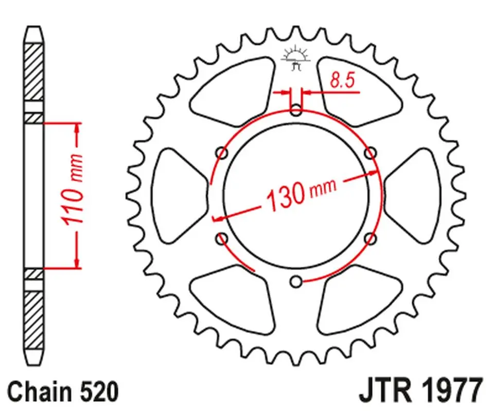 JT zadní řetězové kolečko HONDA XR 200 '80-81', XL 250 '76-77' (řetěz 520) (JT zadní řetězové kolečko HONDA XR 200 '80-81', XL 250 '76-77' (řetěz)