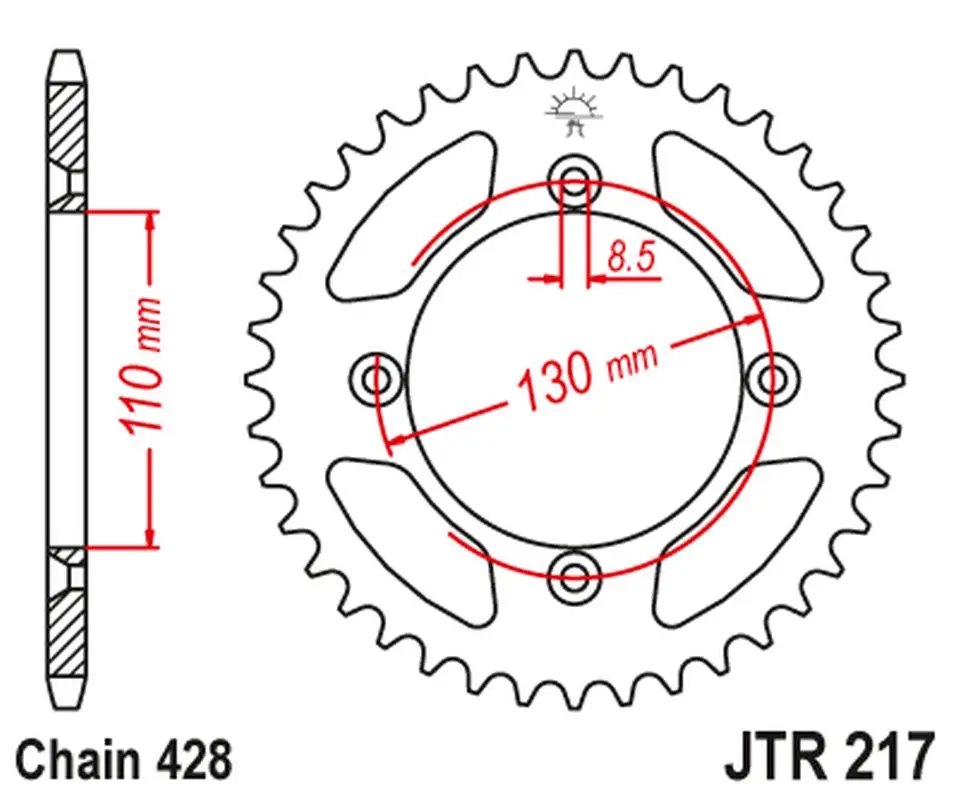 JT zadní řetězové kolečko 249 52 HONDA CR80 '86-02', CR85 '03-07' (24952JT) (řetěz 428) (JT zadní řetězové kolečko 249 52 HONDA CR80 '86-02', CR85)