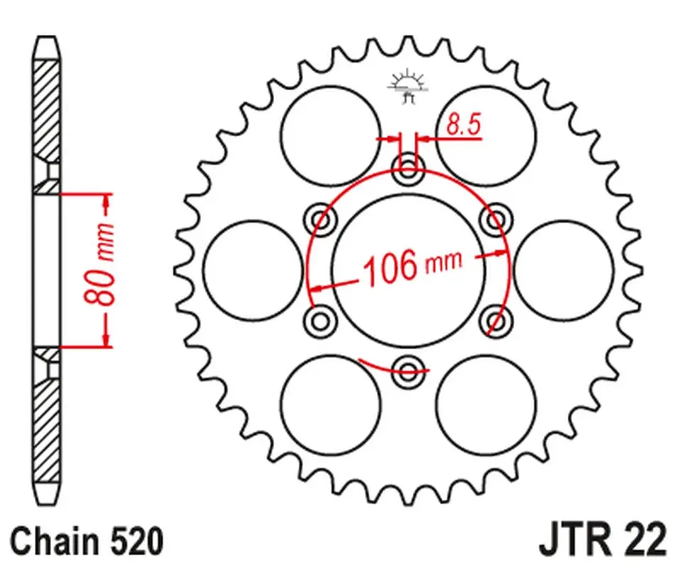 JT zadní řetězové kolečko 3560 45 APRILIA SX 125 '08-'12, MX 125 '04-'07 (356045JT) (řetěz 520) (JT zadní řetězové kolečko 3560 45 APRILIA SX 125)