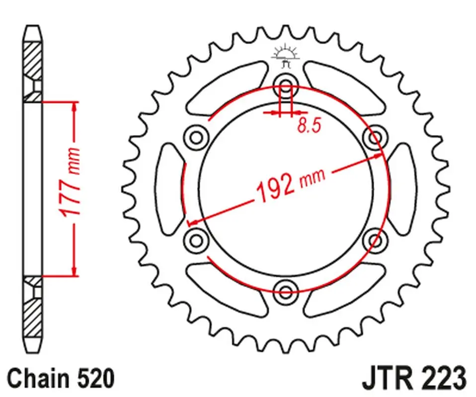JT řetězové kolečko zadní 223 53 HUSQVARNA WR 250 '83-'84, WR/CR 250 '80, WR 350 '81-'88, WR/CR 400 '81-'89, CR 400/430 '81-'83 (22353JT) (JT)