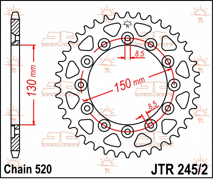 JT SPROCKETS řetězová rozeta GILERA RC 600 89-92, HONDA CB 250 F (HORNET), RSD 82-01, NSR 250 R 86-87, NX 250 88-90, VTR 250 98-12, VTZ 250 88, XL