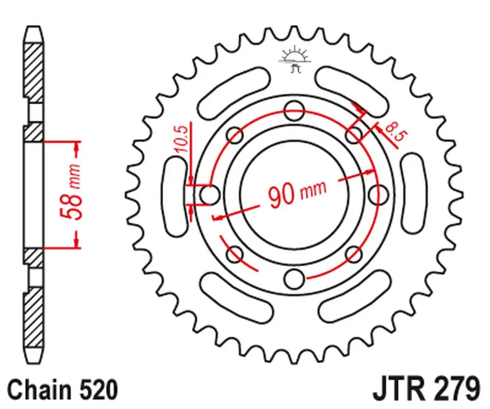 JT zadní řetězové kolečko 279 32 HONDA CB 250 TWO FIFTY, NIGHTHAWK '92-'02, CMX250 REBEL (27932JT) (řetěz 520) ( )